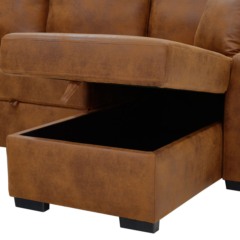 Upholstered Sectional With Pull-Out Bed And Chaise Storage