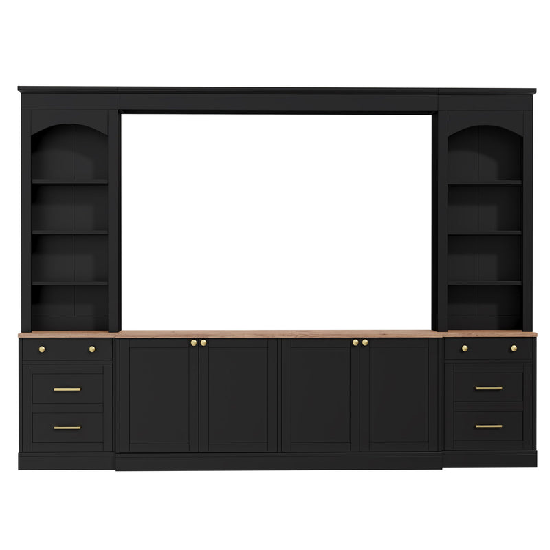 Arched Entertainment Center Wall Unit With Bookshelf, Retro Large TV Stand
