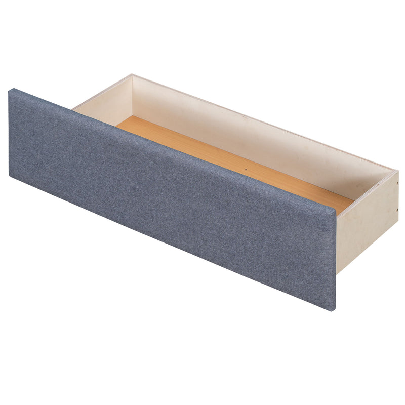L Shaped Upholstered Platform Bed With Trundle And 2 Drawers Linked With Built In Desk