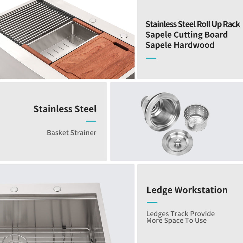 Classic Ceramic Farmhouse Sink Workstation Single Bowl With Durable Finish