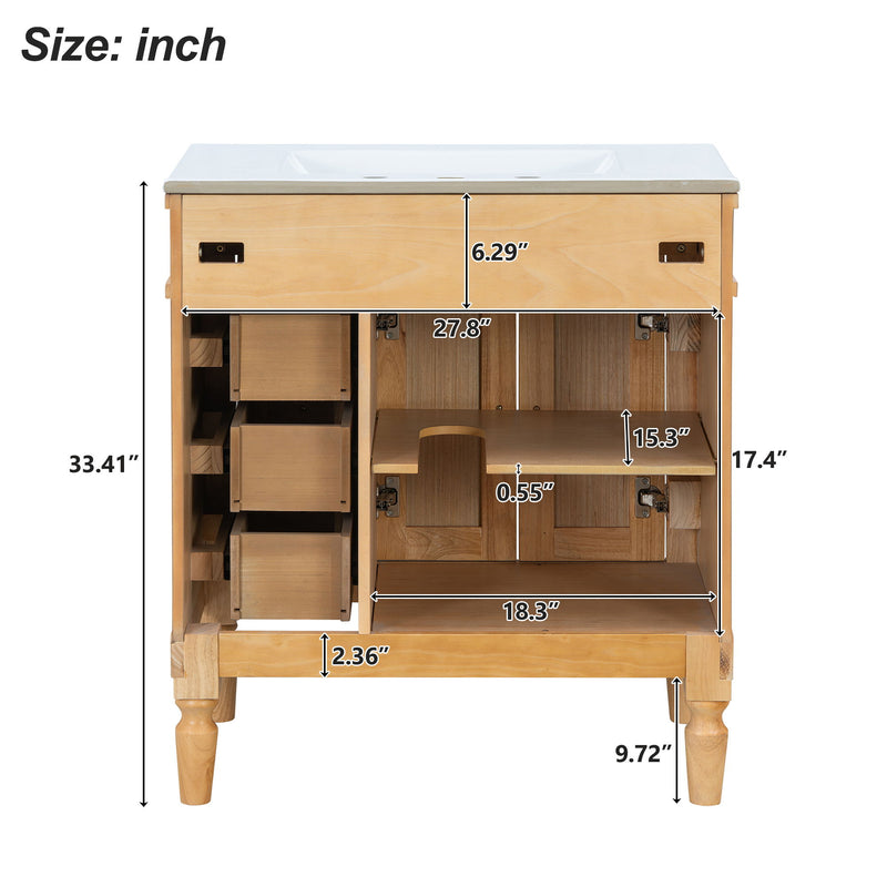 Modern Bathroom Vanity With Ceramic Sink, Soft Close Doors, Adjustable Shelves