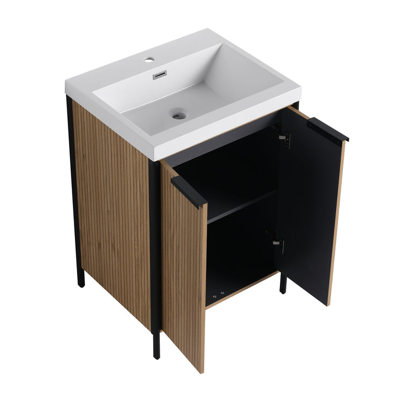 Modern Freestanding Bathroom Vanity With Resin Sink & Soft Close Cabinet Doors