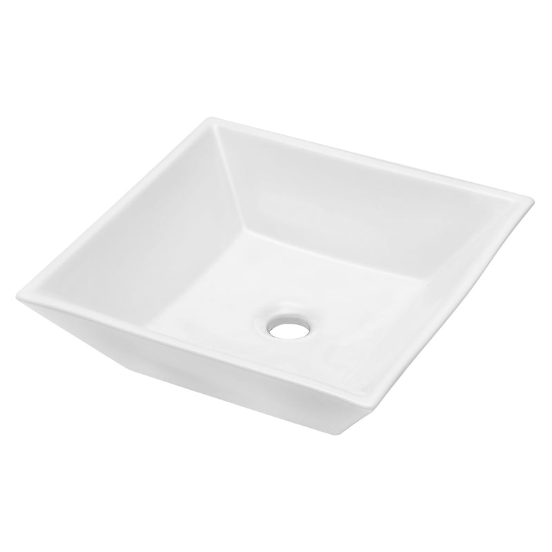 16" 6" Modern European Square Vessel Sink Glossy Porcelain Bathroom Vanity Top Above Counter Ceramic Basin - White