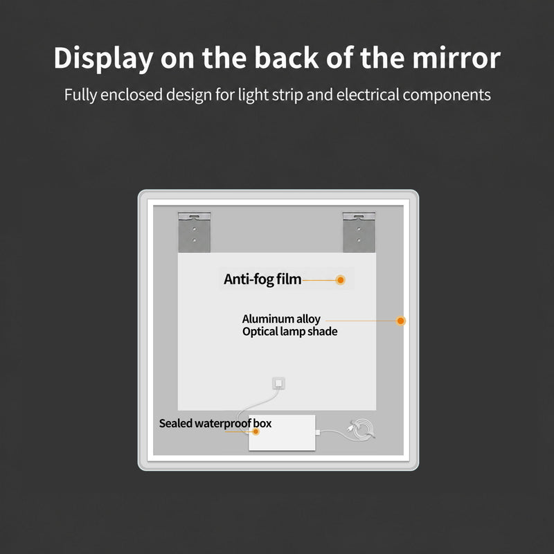 36 X 36 LED Bathroom Mirror With Dimmable Frosted Light Band, 3 Color Temperatures, Anti Fog, Memory & Auto Off - Silver
