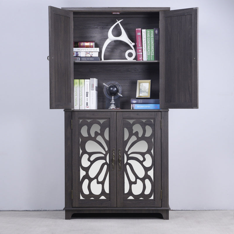 Modern Sideboard Buffet With 4 Mirrored Doors, Adjustable Shelves