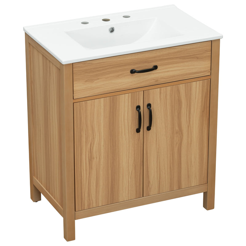 Bathroom Vanity With Flip Drawer, 2 Soft Close Doors, Adjustable Shelf And Ceramic Sink