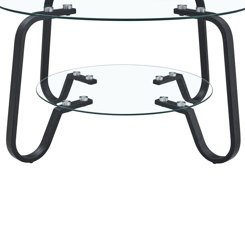 Retro Minimalist Style Metal Frame Double Layer Tempered Glass Coffee Table
