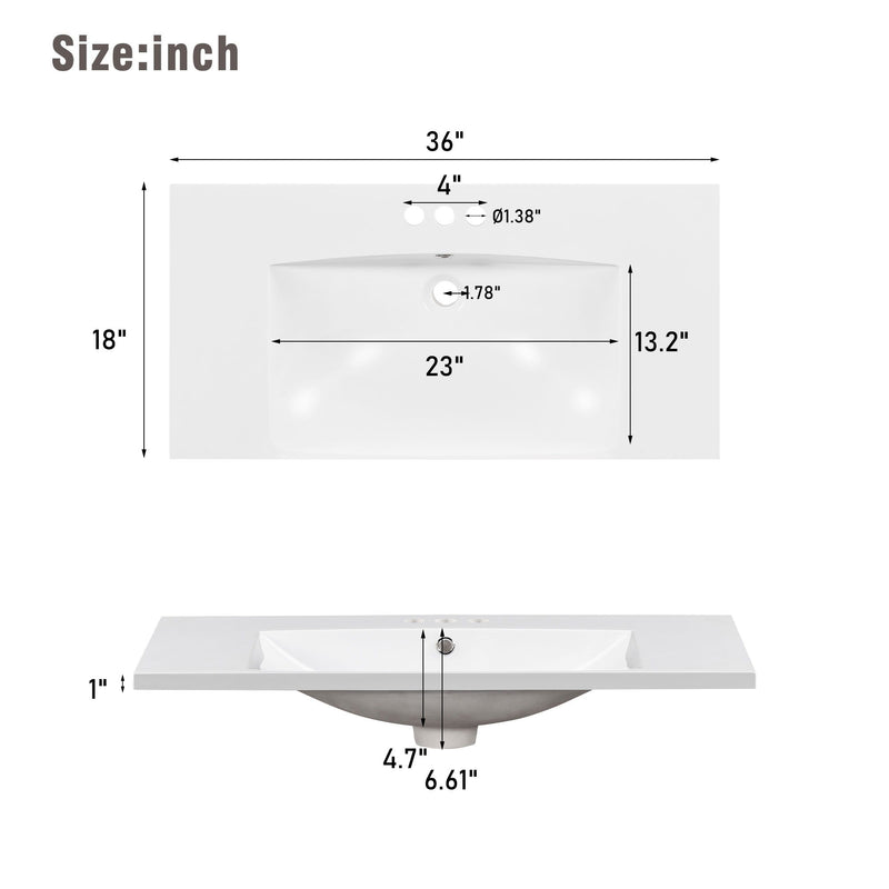 Bathroom Vanity With Ceramic Sink, Soft Close Doors, Adjustable Shelves