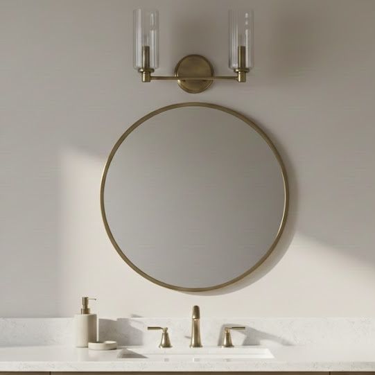 Regal - Double Light Vanity With Clear Ribbed Satin - Antique Brass / Clear