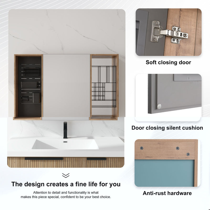 Wall Mounted Bathroom Mirror Cabinet With Storage - Imitative Oak