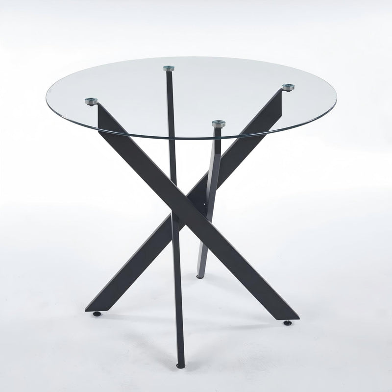 Dining Table With Cross Metal Leg And Tempered Glass, Modern Space Saving Kitchen Table For Living Room