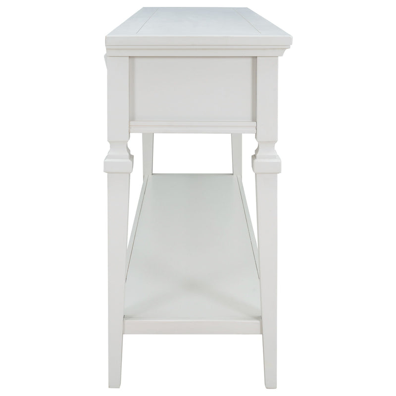 Classic Retro Style Console Table With 3 Top Drawers And Open Style Bottom Shelf - Antique White