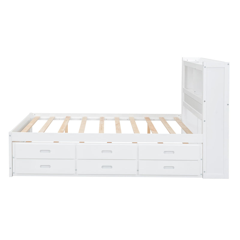 Platform Bed With Trundle, Drawers, USB Ports And Built In Shelves