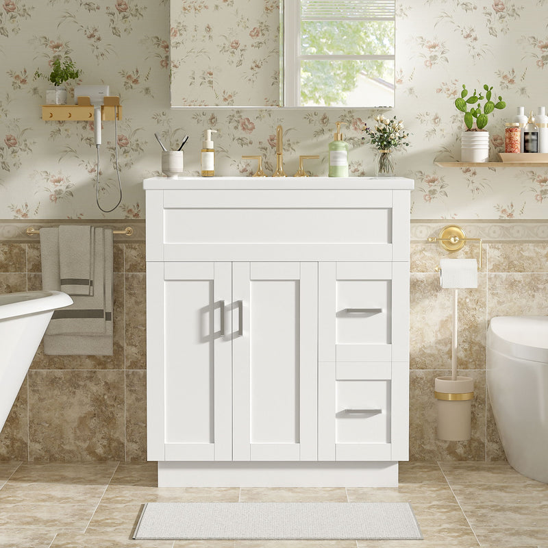 Bathroom Vanity With 2 Doors, 2 Drawers, Adjustable Shelf, Hidden Slides & Soft Close Hinges