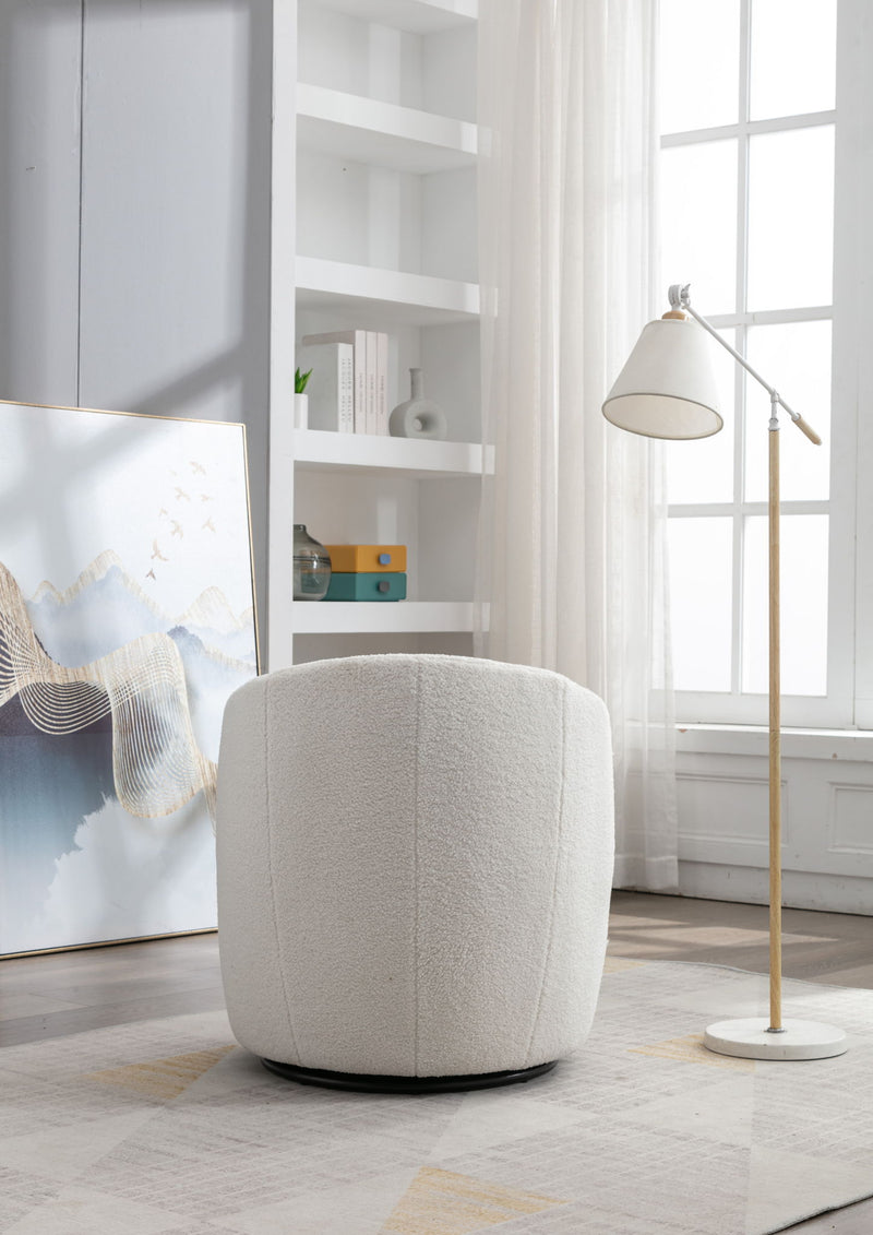 Teddy Fabric Swivel Accent Armchair Barrel Chair With Powder Coating Metal Ring