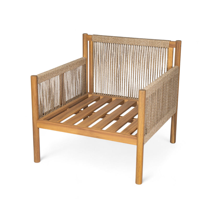 Modern Outdoor Woven Lounge Chair With Solid Wood Frame - Teak