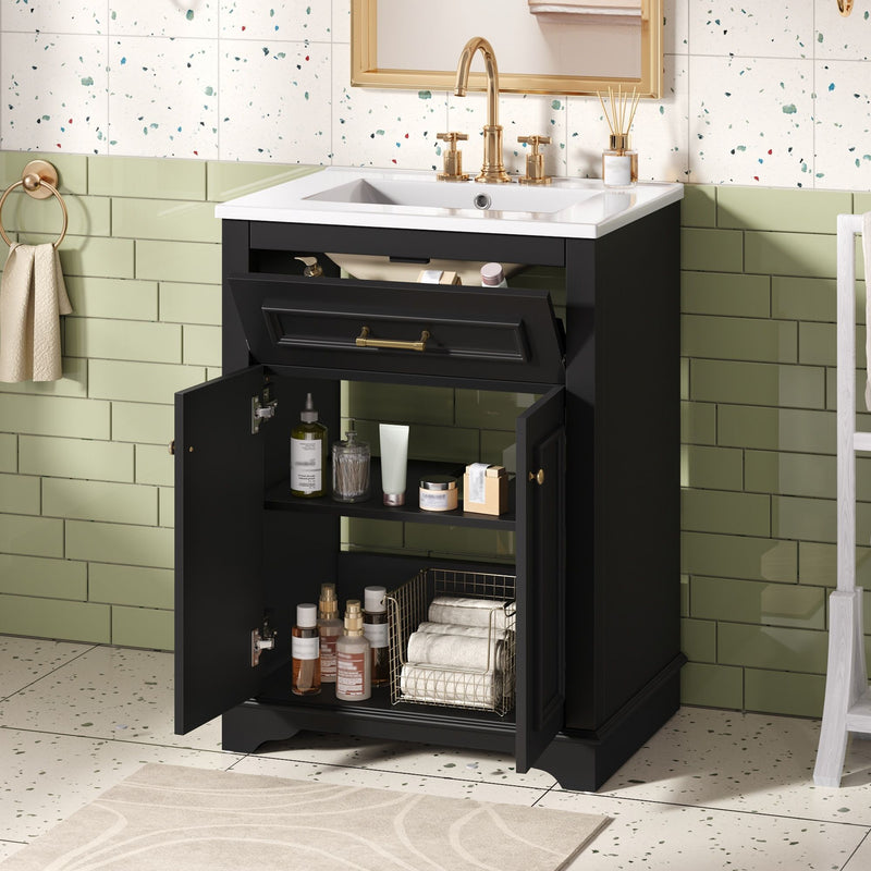 Bathroom Vanity With Integrated Sink, 2 Door Cabinet With Tip Out Drawer, Rectangular Design