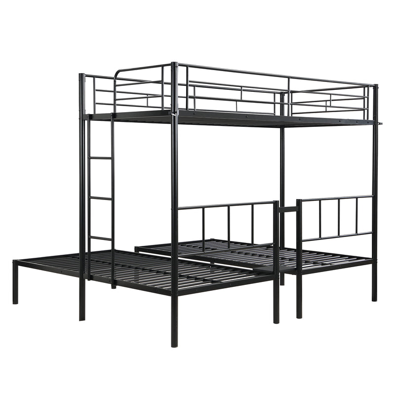 Twin Over Twin Over Twin Triple Bunk Bed With Safety Rails And Storage Shelf - Black