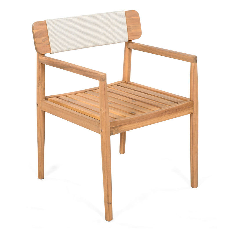 Creative Braided Acacia Wood Outdoor Dining Table And Chairs With Armrests (Set of 2) - Teak / White