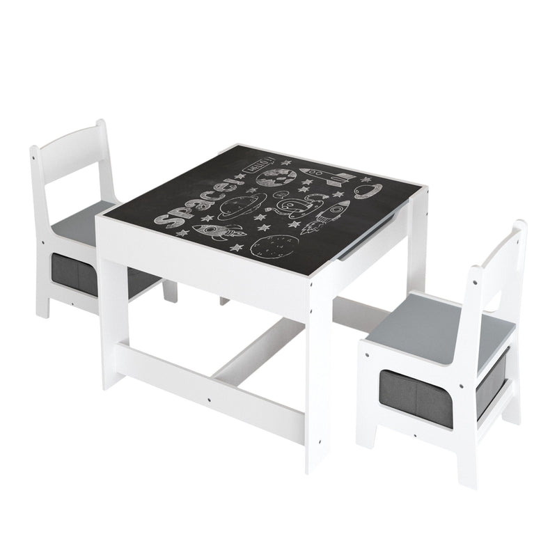 Kids Table And Chair Set, 3 In 1 Activity Table With Storage Drawer For Toddlers Drawing, Reading, Crafts, 2 In 1 Detachable Top - White