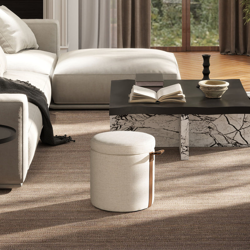 Brandy - Round Upholstered Storage Ottoman With Accent