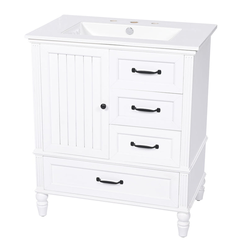 30" Bathroom Vanity With Sink, 3 Drawers, Adjustable Feet