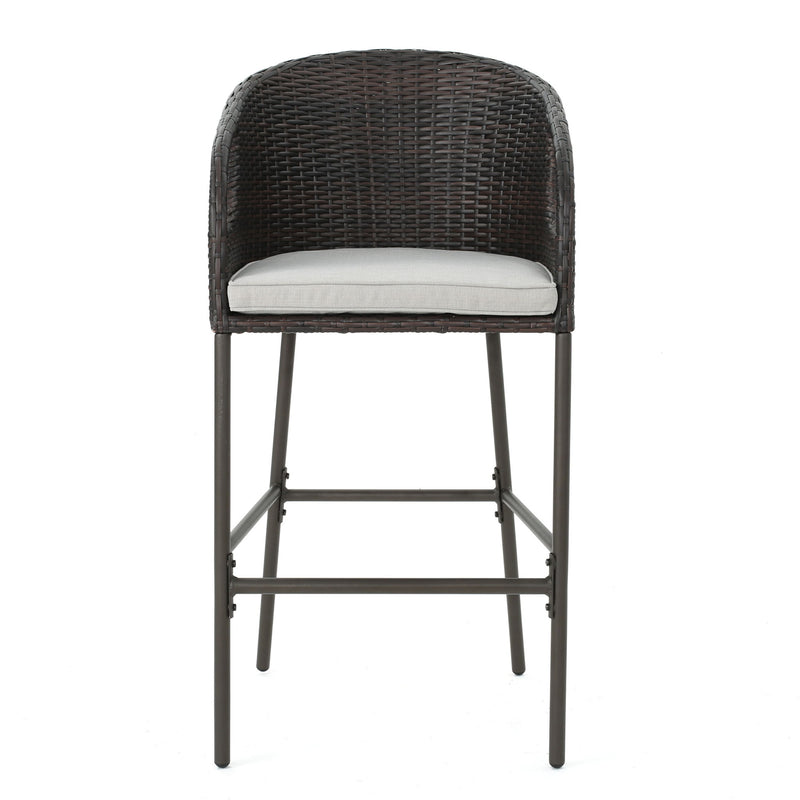 Outdoor 31" Rattan Barstools With Waterproof Cushions (Set of 2) - Multi Brown