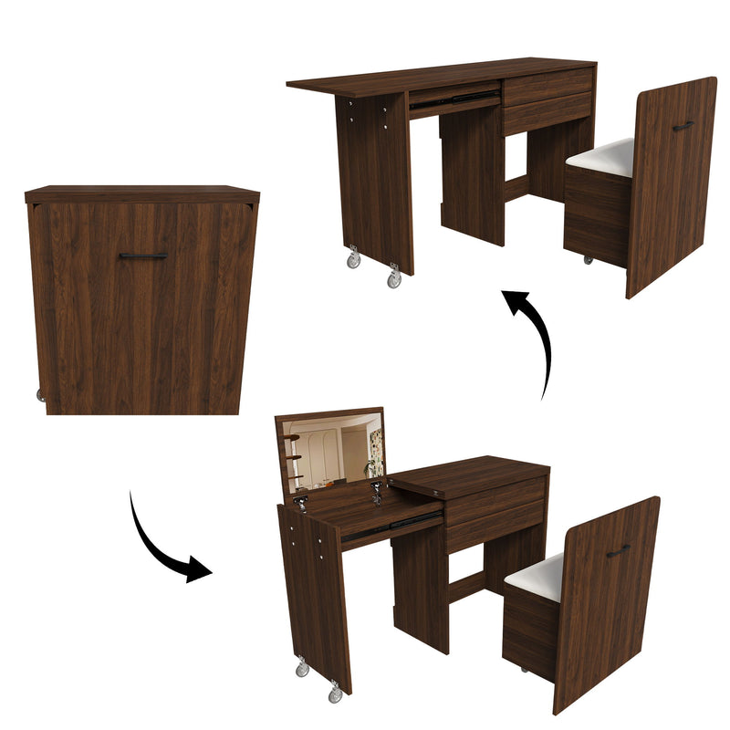 Folding Desk With Mirror And Storage Stol For Bedroom