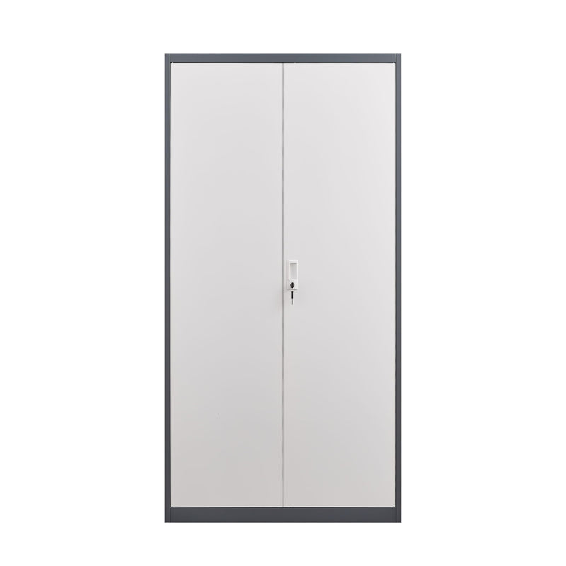 Wardrobe With Hanging Rod And Compartments, Lockable Closet With Locks & Keys For Bedroom - Gray
