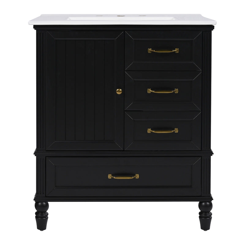 30" Bathroom Vanity With Sink, 3 Drawers, Adjustable Feet