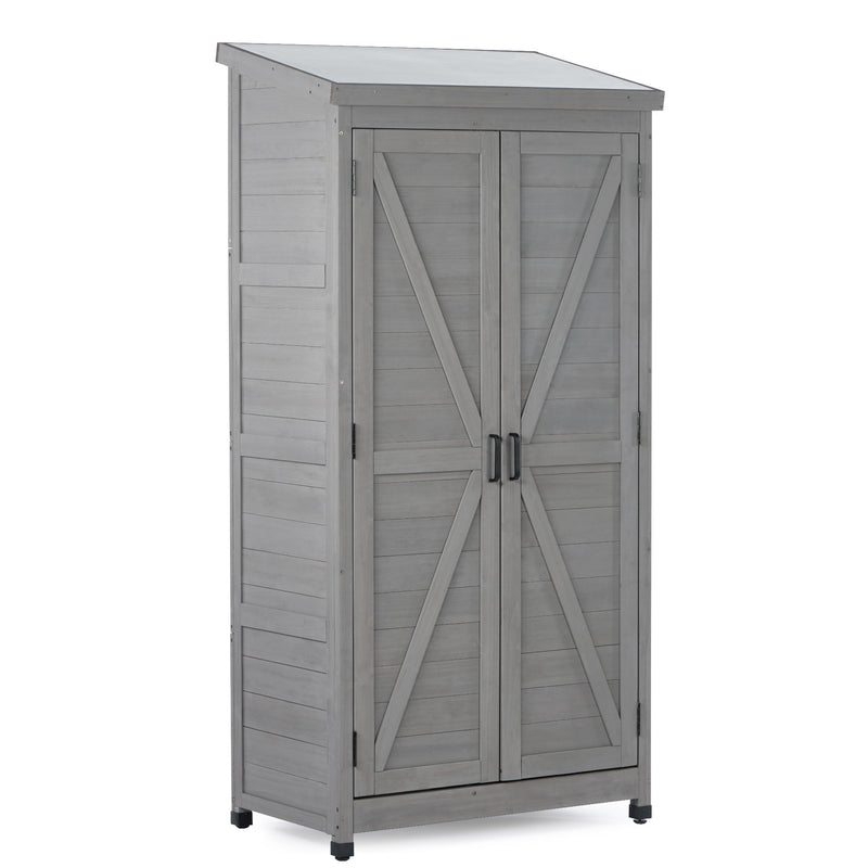 Wood Outdoor Storage Cabinet With Metal Top Garden Shed For Yard And Patio - Gray