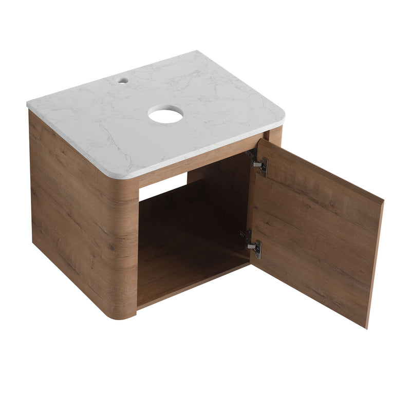 Wall Mounted Bathroom Vanity With Art Sink, 1 Storage Shelf, 2 Soft Close Doors