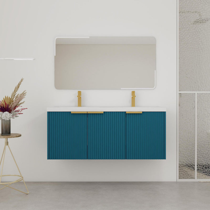 Contemporary Wall Mounted Bathroom Vanity With Resin Double Sink