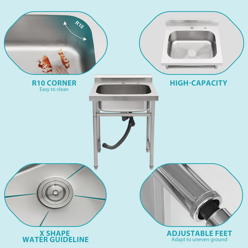Single Bowl Utility Sink, Freestanding Commercial Kitchen Sink For Laundry Room - Brushed Nickel