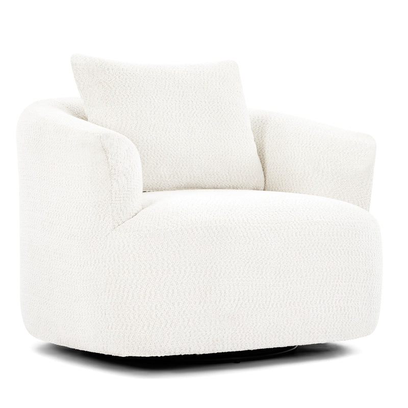 360° Swivel Barrel Sofa Chair With Throw Pillow, Upholstered Accent Chair