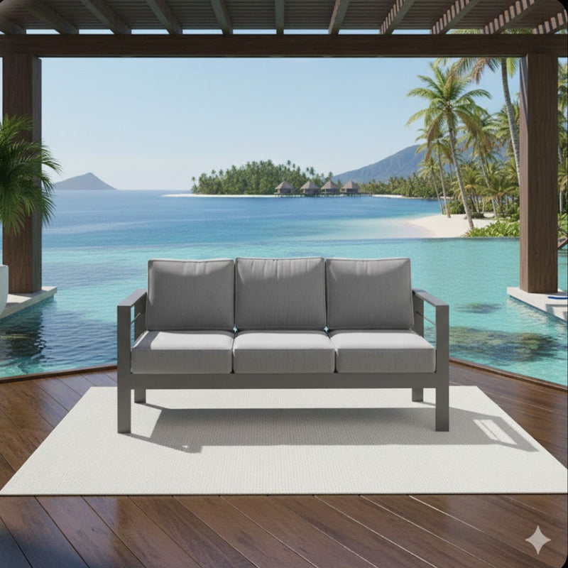All-Weather Patio Sofa With Cushions, 3 Seat Outdoor Couch