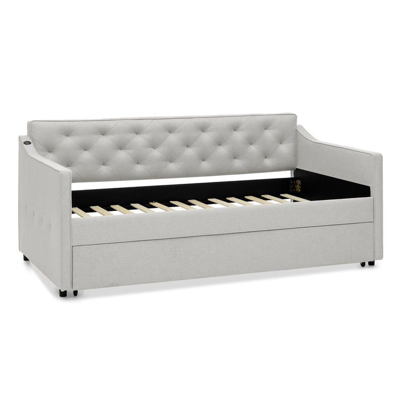 Daybed With Pop Up Trundle And USB Charging Armrest