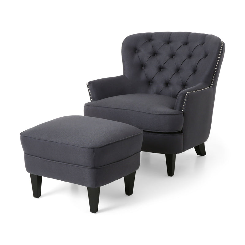 Enchante, Living Room Set With Tufted Back Club Chair And Ottoman - Gray