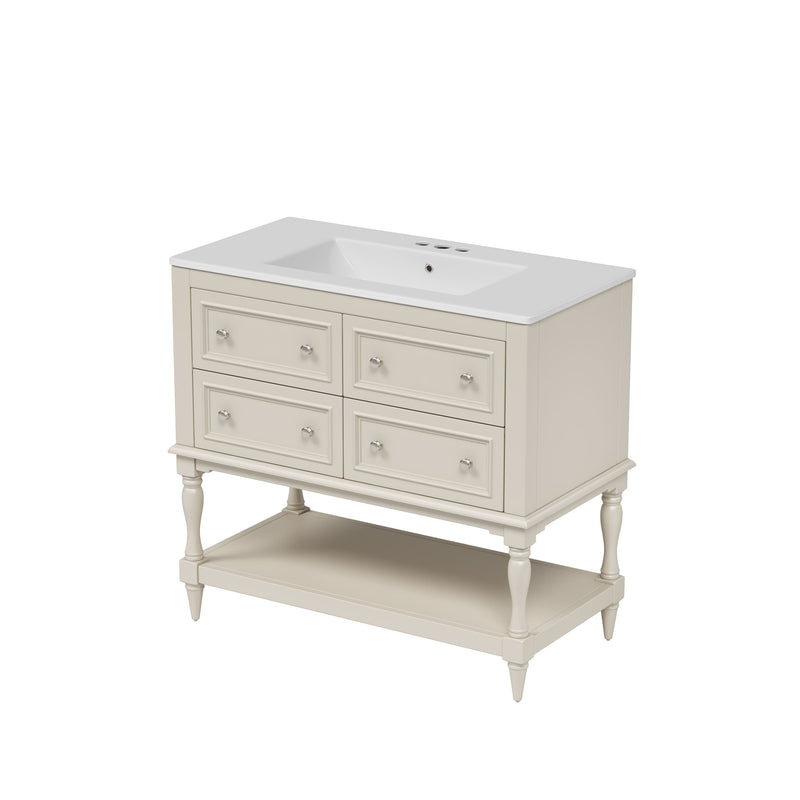 Bathroom Vanity With Medicine Cabinet, Storage Cabinet With 4 Drawers, Adjustable Shelf Mirror