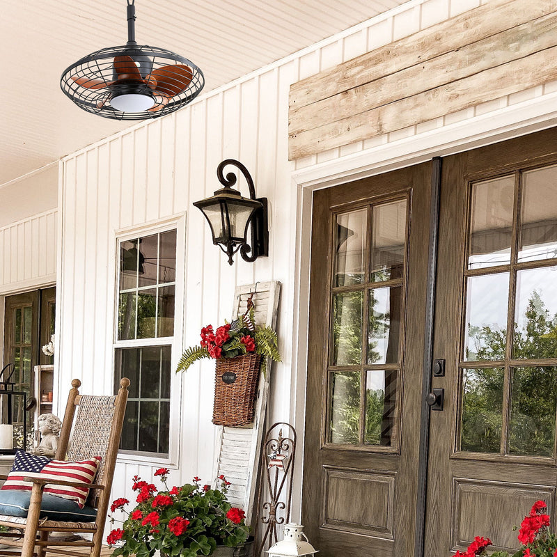 Outdoor Ceiling Fan With DC Motor And LED Light, Blades, Reversible For Patios - Black