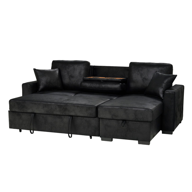 Upholstered Sectional With Pull-Out Bed And Chaise Storage