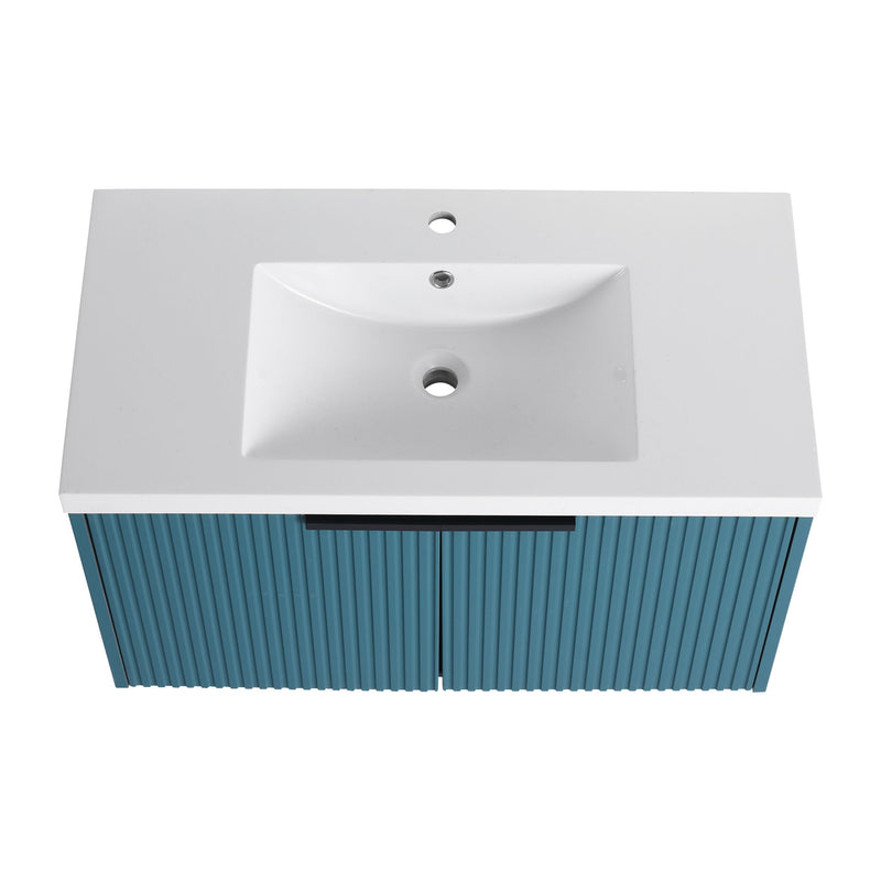 Contemporary Wall Mounted Bathroom Vanity With Resin Double Sink