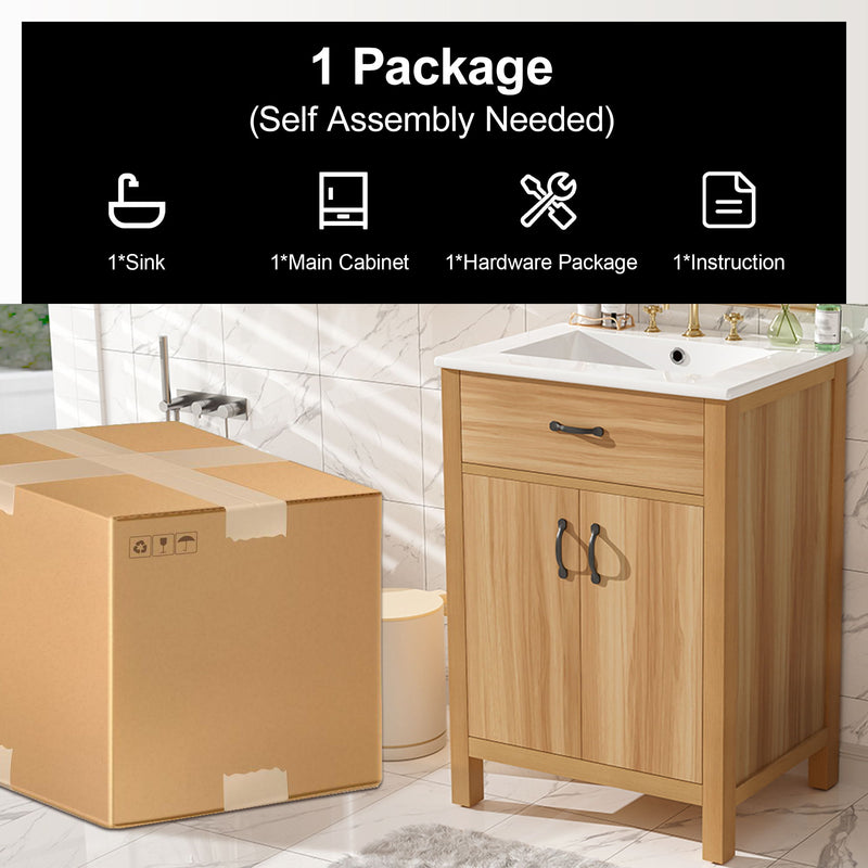 Bathroom Vanity With Flip Drawer, 2 Soft Close Doors, Adjustable Shelf And Ceramic Sink