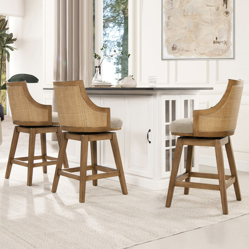 Bahama - Cane High Back Swivel Counter Stool With Recessed Arms Textured Weave - Taupe Beige