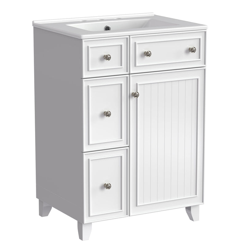 Transitional Style Bathroom Vanity Cabinet With Ceramic Sink