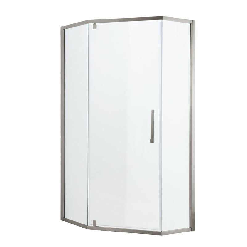 Semi Frameless Neo Angle Hinged Shower Enclosure With Clear Tempered Glass - Brushed Silver