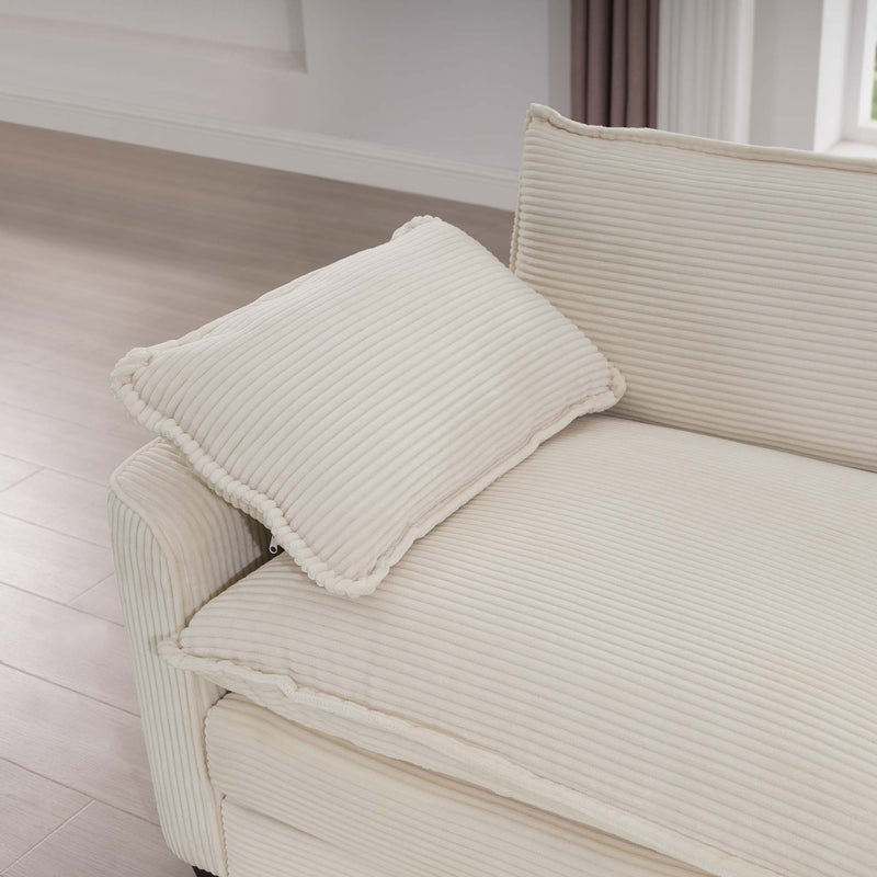 Modern Upholstered 4 Seater Fabric Sofa With Arm And Throw Pillows