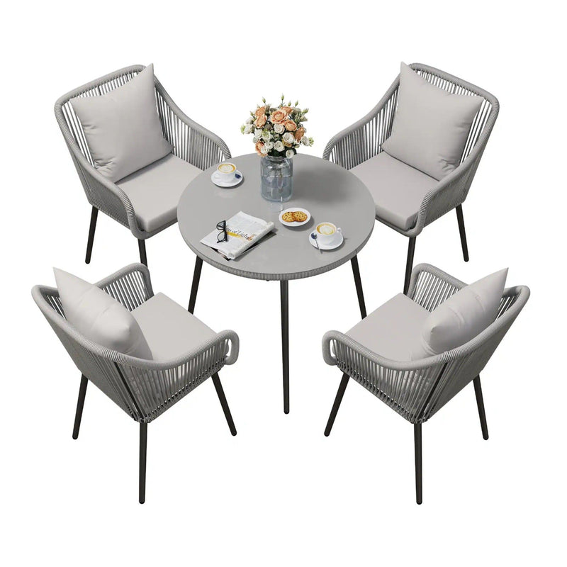 5 Piece Twisted Rattan Patio Dining Set With Table