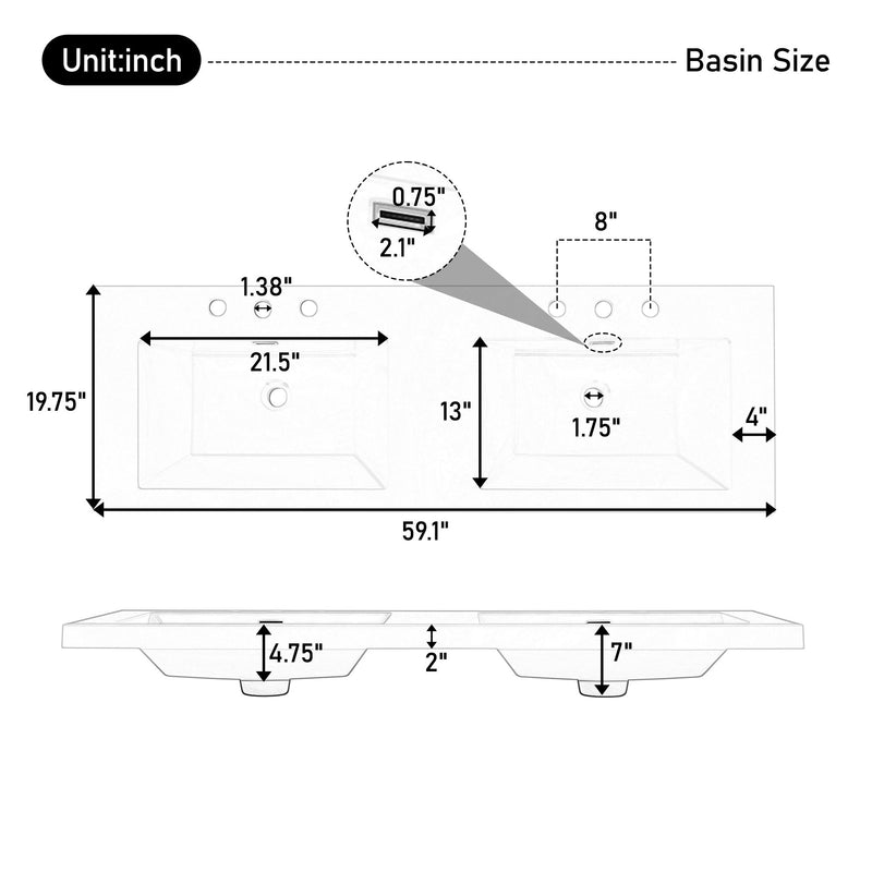 Bathroom Vanity With Double Sinks, 3 Drawers & 4 Doors, Soft Close, All Open Back Design - White