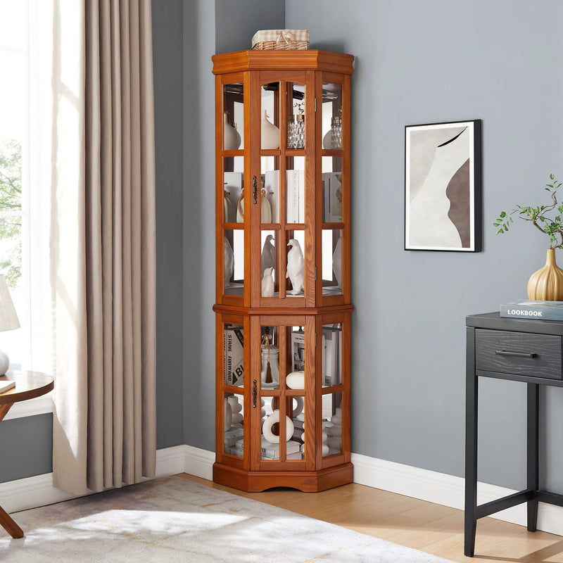 Corner Curio Cabinet With 5 Shelves And Lighting System (E26 Light Bulb Not Included)